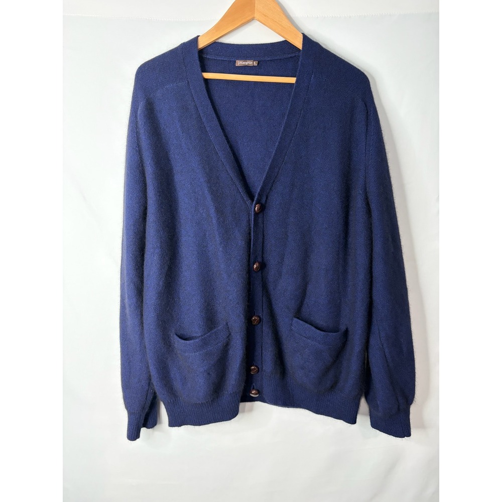 J McLaughlin Cardigan Sweate Mens XL Navy Blue Angora Wool Academia Preppy Soft